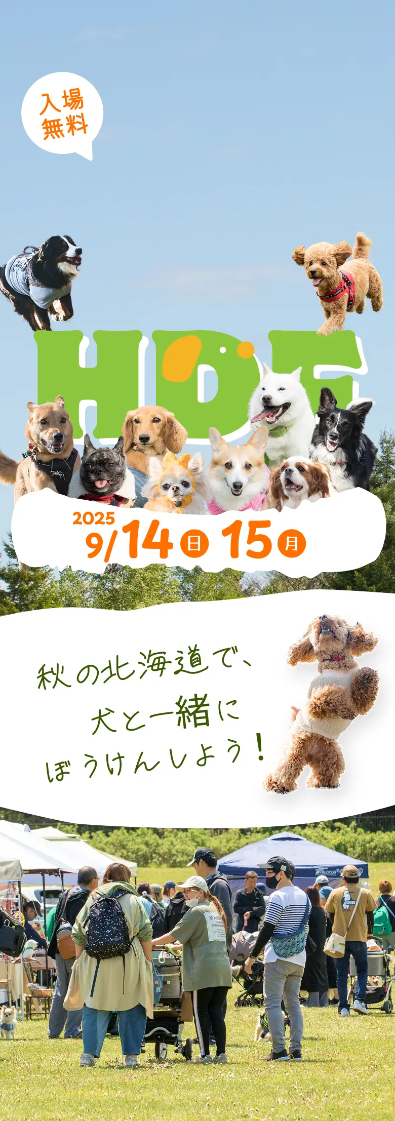 北海道ドッグフェスタ2025公式メインビジュアル 犬と飼い主が集うイベント 9月14日・15日 滝野すずらん丘陵公園で開催